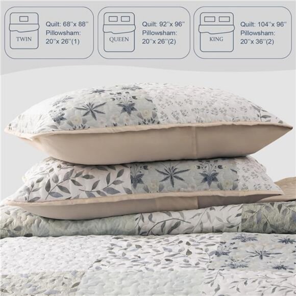 Reversible Boho Quilt Set Queen Size, 3 Pieces Patchwork Gray - Picture 6 of 7